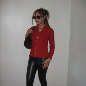 Red Turtle Neck Zip-Up Sweater